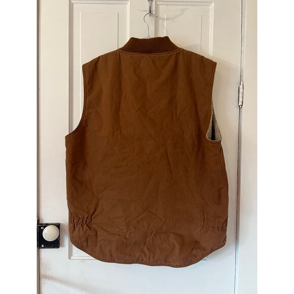 Lakin McKey men's large tall brown w/ patch cotton duck berber lined vest canvas - Picture 2 of 6